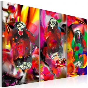 Festmény Crazy Monkeys - triptych, 90x60 cm