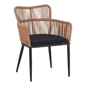 Fotel, Naoki, Pako World, fekete rattan-fém, 62x60x80 cm