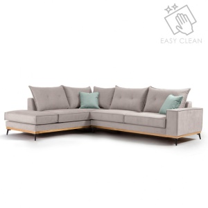 Jobbos sarokkanapé, Luxury II, elefánt - égszínkék - fekete, 290x235x90 cm