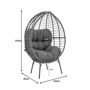 Kerti fotel, Nestie, rattan, szürke fém lábak, szürke párna, 102x80x155 cm - Img 9