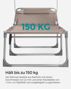 Kerti napozóágy, Songmics, GCB022K01, krém, 71x200x38 cm, 150 kg - Img 4