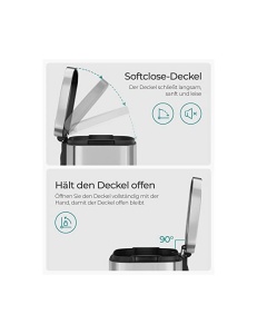 Konyhai szemetes 30L, Songmics, Soft Close, ezüst - Img 3