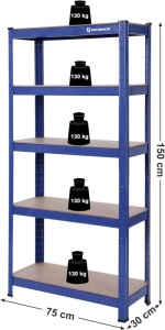 Polc 5 szintes, Songmics, 30 x 75 x 150 cm, kék, GLR30Q - Img 3