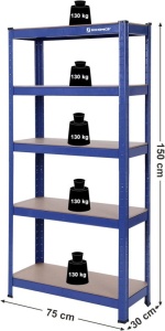 Polc 5 szintes, Songmics, 30 x 75 x 150 cm, kék, GLR30Q - Img 3