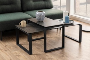 Set 2 piese Masute de cafea stivuibile Katrine, Negru, 45x115x69 cm - Img 2