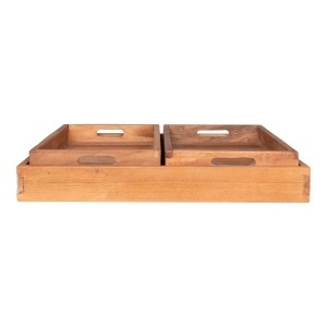 Set 3 piese Tavi decorative Faro, Teak, 39x29x5 cm - Img 3