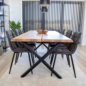 Set 7 piese Masa dining si scaune Toulon, Gri, 200x95x86 cm