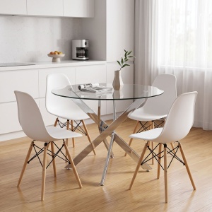 Set masa si scaune dining, 5 buc, Julita Antoro, Alb, 100x100x75 cm