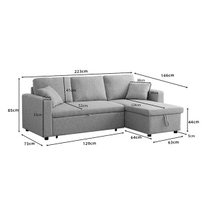 Set mobilier studenti masute de cafea si canapea modulara, 3 buc, Zene, Natural, 223x146x85 cm - Img 7