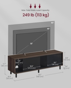 TV-konzol, Vasagle, barna, 140x39x45 cm - Img 6