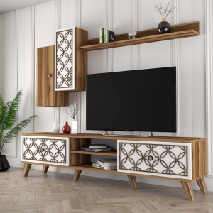 TV-szekrény, Class S, Dió, Fehér - Img 2