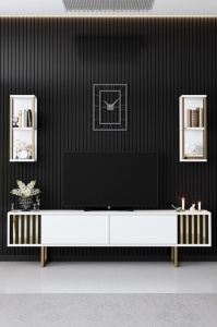 TV-szekrény, Gold, Fehér-Fekete - Img 2
