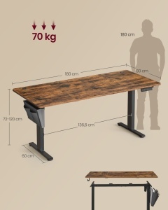 Birou reglabil pe inaltime Songmics, Balok, Maro, 180x80x120 cm - Img 5