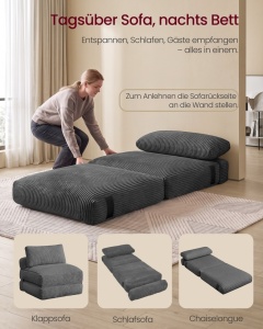 Canapea extensibila Camila, Gri ardezie, 89x195x40 cm - Img 2