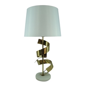 Éjjeli lámpa, E27, Lighted, arany fém és fehér szövet búra, 35x35x70 cm