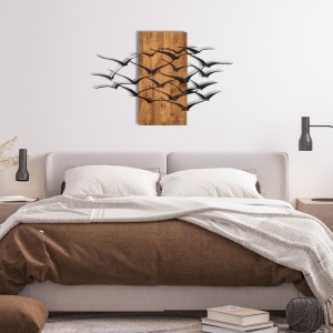 Fa és fém kép Migration, fekete, 86x58 cm