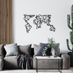 Fém fali kép World, fekete, 100x59 cm