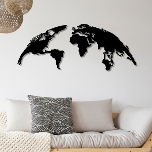 Fém fali kép World, fekete, 150x59 cm