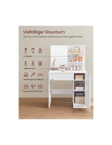 Fésülködőasztal Vasagle, tükörrel és polcokkal, 80x40x132 cm, RDT119W01, fehér - Img 3
