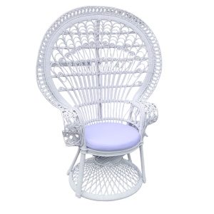 Fotel, Dorothy, fehér rattan, fehér párnával, 115x57x150 cm