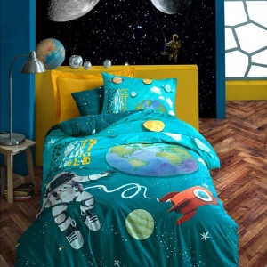 Gyerek ágyneműhuzat, Little Astronaut, türkiz, 100% pamut