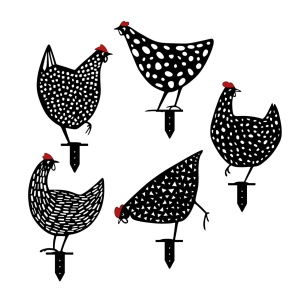 Kerti dekoratív fém kiegészítők szettje, Chickens, fekete, 28x26 cm - Img 2