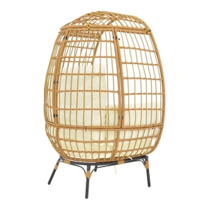 Kerti fotel, Frox, fonott rattan, natúr és fekete fém lábak, bézs párna, 96x76x145 cm - Img 2
