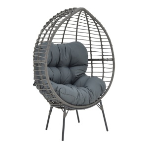 Kerti fotel, Nestie, rattan, szürke fém lábak, szürke párna, 102x80x155 cm - Img 1