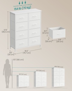 Komód, fiókos, Songmics, fehér, 76.7x30x95.2 cm - Img 5