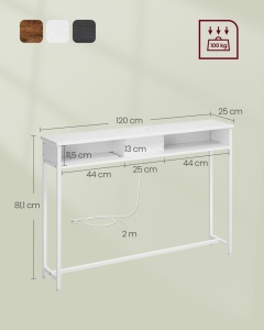 Konzolasztal, Vasagle, fehér, 120x25x81.1 cm - Img 6