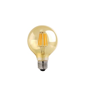 LED izzó, G80, 4W, E27, 3000K, 200-220V, borostyán, 8x8x12 cm
