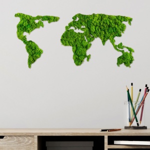 Mohakép fa alapon World, zöld, 70x32 cm