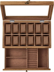 Óratartó doboz, Songmics, JOW012K01, barna, 19 x 34 x 12.5 cm - Img 4