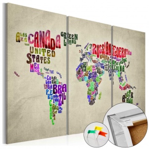 Parafa kép Colorful Countries [Cork Map], 90x60 cm