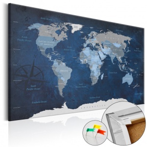 Parafa kép Dark Blue World [Cork Map], 90x60 cm