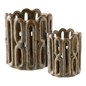 Set 2 piese Suporturi pentru lumanari, Maro, 12.5x12.5x14.5 cm - Img 5