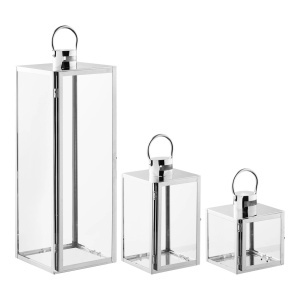 Set 3 piese Felinare decorative pentru lumanari Pota, Argintiu, 17x16x20 cm - Img 5