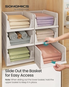 Set 6 cutii de depozitare stivuibile dulap haine Songmics, Dennys, Alb, 33x43x18.5cm - Img 2