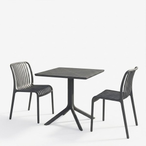 Set mobilier dining 3 piese Zoi Groovy, Antracit, 80x80x74 cm - Img 2