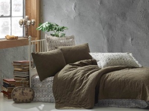 Ágyneműhuzat és steppelt ágytakaró szett Aden, khaki, 100% pamut