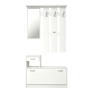 Ansamblu de hol Cuier si Oglinda Jentia, Alb, 24x100x186 cm - Img 3