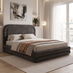 Cadru de pat Arlia, Gri inchis, 217x181x123 cm