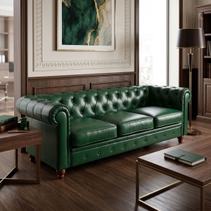 Canapea cu 3 locuri, stil chesterfield, Chesterfield, Pako, Verde inchis 203x67x84 cm