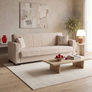 Canapea extensibila 3 locuri cu spatiu de depozitare Vox, Bej, 75x180x85 cm