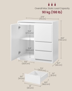 Dulap de depozitare cu 3 usi Kailyn, Alb, 70x40x74.5 cm - Img 6