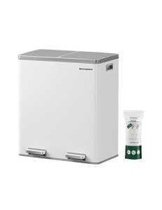 Dupla szelektív hulladékgyűjtő 2 x 30L, Songmics, LTB60WT, fehér, 59 x 32 x 65 cm