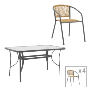Étkezőgarnitúra, Ensure-Lindaria, Pako World, fém, rattan, antracit, 120x70x70 cm