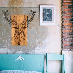 Fa és fém kép Deer, fekete, 61x66 cm