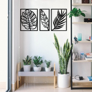 Fém fali kép Leaf2, fekete, 80x38 cm