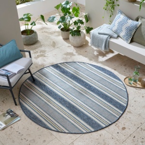 Kültéri szőnyeg kerek, csíkos, Roma Stripe, Flair Rugs, kék, 160x160 cm